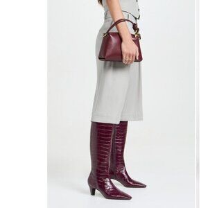 Schutz Dellia Boots Low Heel Croc Burgundy Wide Calf  Kitten Heel Women Size 7B